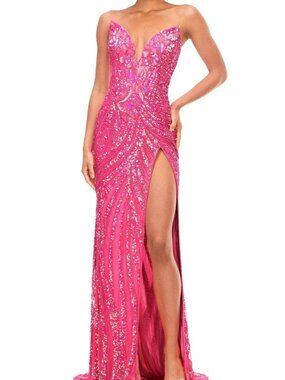 NWT Ashley Lauren 11236 Strapless Sequin Prom Dress Bright Pink size 0